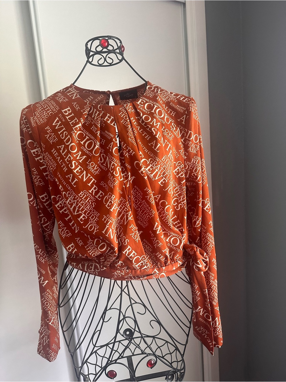 Women’s Rust Orange Printed Long-Sleeve Blouse